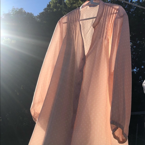 Pure by Alfred Sung pale pink & polka dots sheer popover blouse w pintuck - Picture 1 of 4